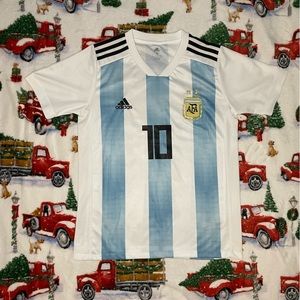 Adidas Blue&White Striped Messi‎ Short Sleeve T-Shirt {Size Small}